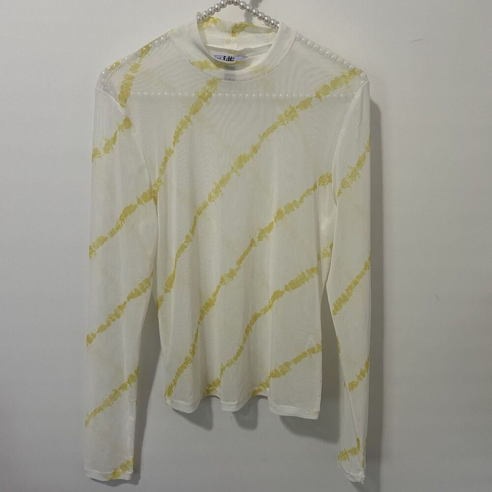 Vylette Sheer Mesh Long Sleeve Top White Yellow Large Fairy Boho Edgy Layering